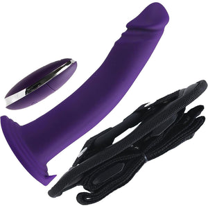 DIKI Silicone Rechargeable Vibrating Strap On kit With Harness & Remote By VeDO - Deep Purple