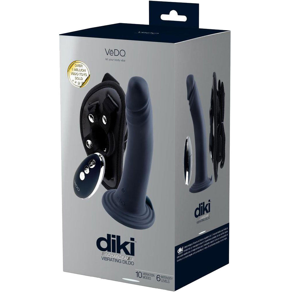 DIKI Silicone Rechargeable Vibrating Strap On kit With Harness & Remote By VeDO - Just Black