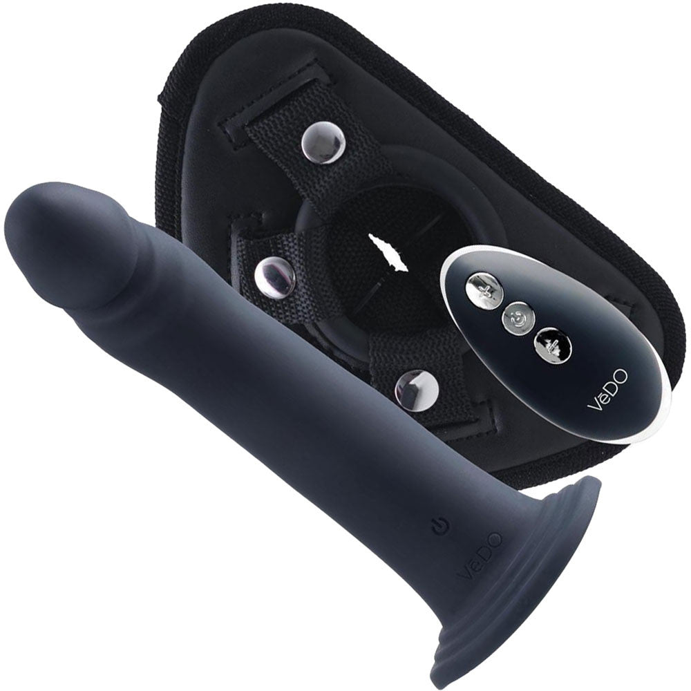 DIKI Silicone Rechargeable Vibrating Strap On kit With Harness & Remote By VeDO - Just Black