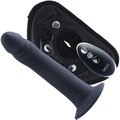 DIKI Silicone Rechargeable Vibrating Strap On kit With Harness & Remote By VeDO - Just Black