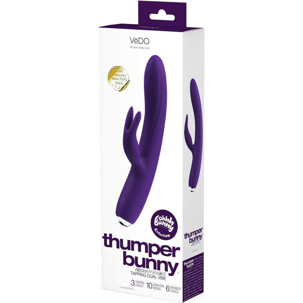 Thumper Bunny Rechargeable Silicone Tapping Dual Vibe Rabbit Vibrator By VeDO - Purple