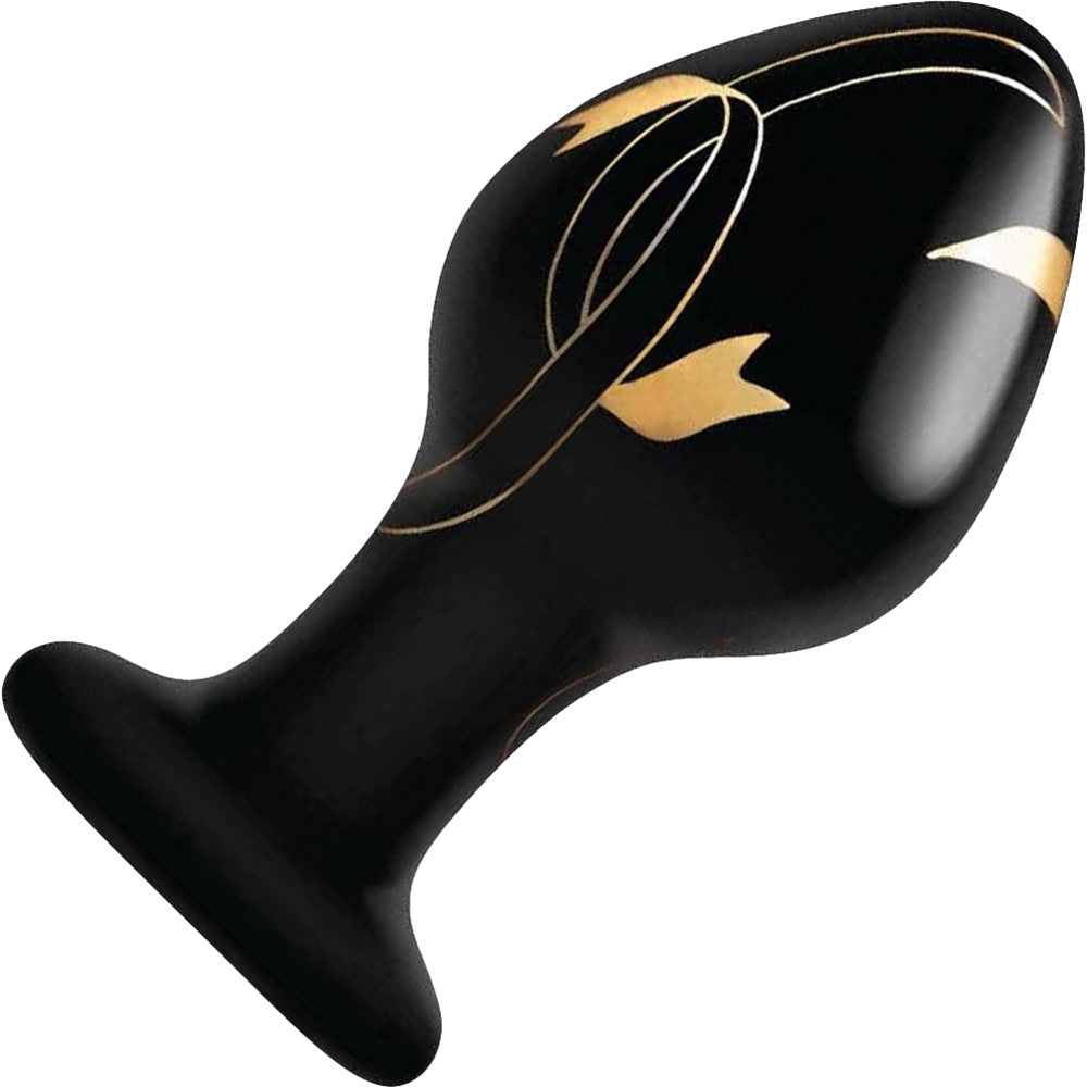 Secret Kisses Handblown Glass Anal Plug 3.5" - Black & Gold