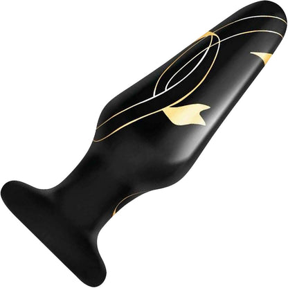 Secret Kisses Handblown Glass Anal Plug 4" Slim - Black & Gold