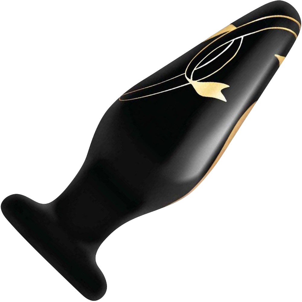 Secret Kisses Handblown Glass Anal Plug 4.5" Advanced - Black & Gold