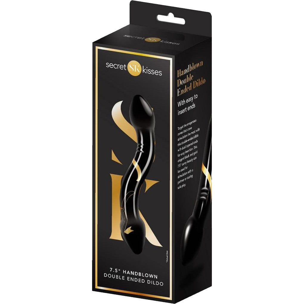 Secret Kisses Handblown Double Ended Glass Dildo 7.5" - Black & Gold