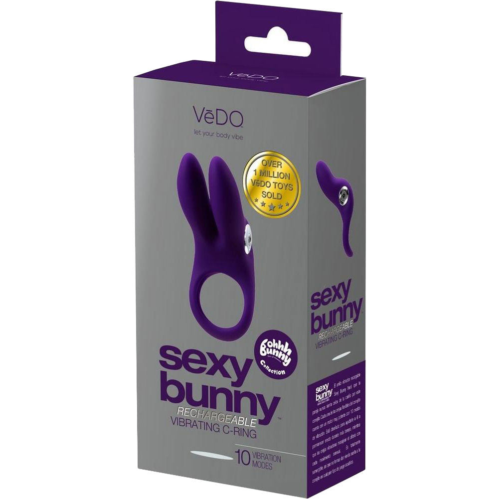 Sexy Bunny Rechargeable Silicone Vibrating Cock Ring by VeDO - Purple