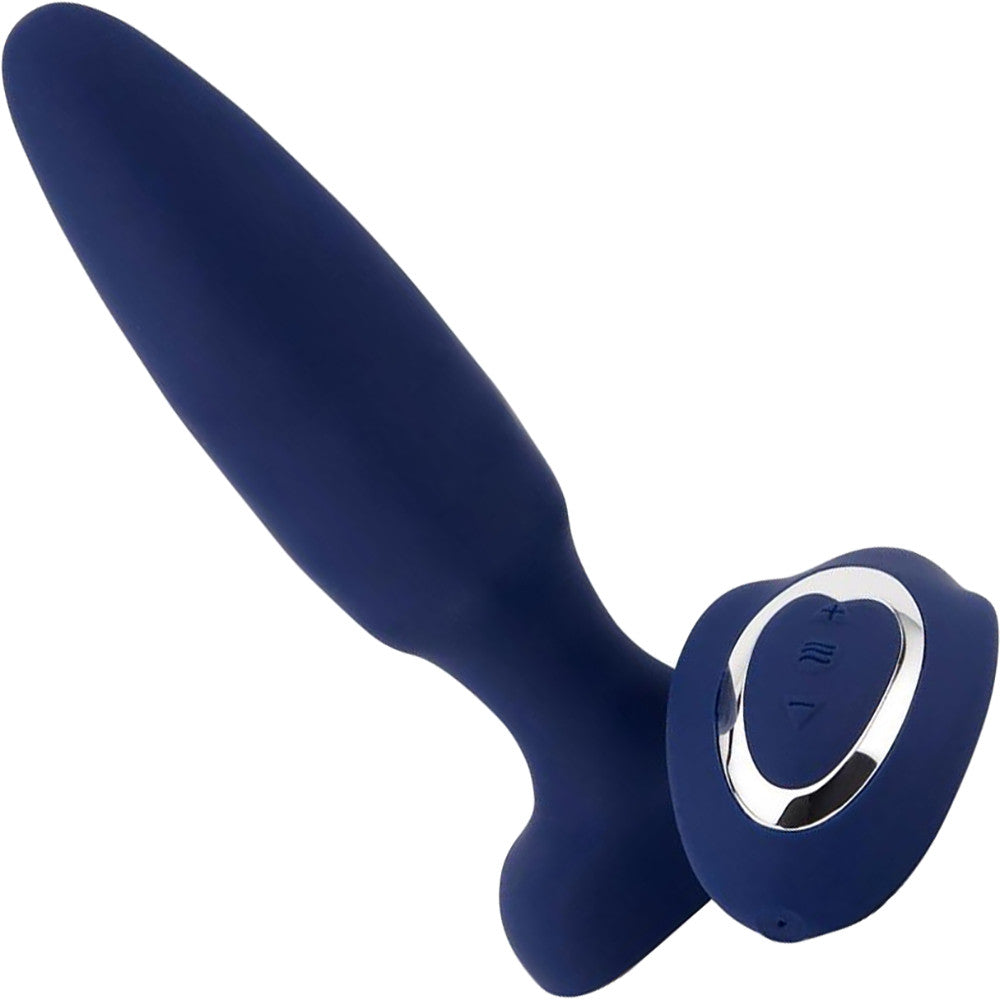 Fino Rechargeable Silicone Vibrating Anal Plug With Roller Motion & Remote By Nu Sensuelle - Navy Blue