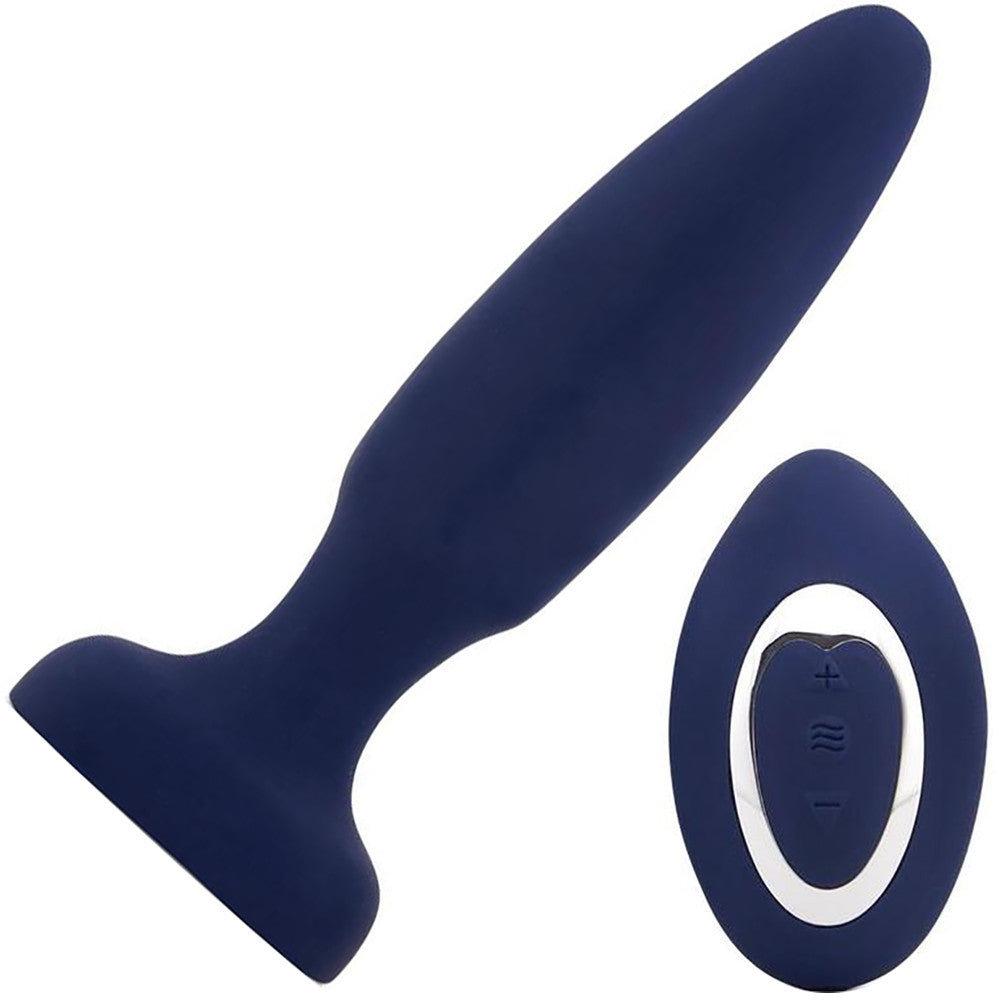 Fino Rechargeable Silicone Vibrating Anal Plug With Roller Motion & Remote By Nu Sensuelle - Navy Blue