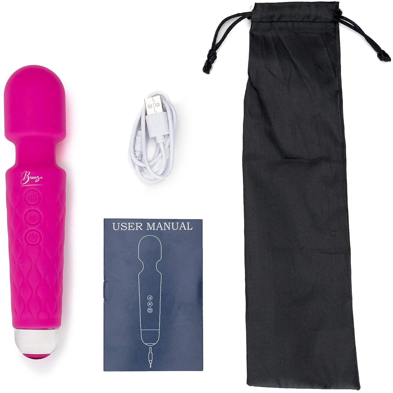 Breeze Silicone Vibrating Wand By Pleasure Engine With Blend Lubricant & Pulse Stimulation Cream