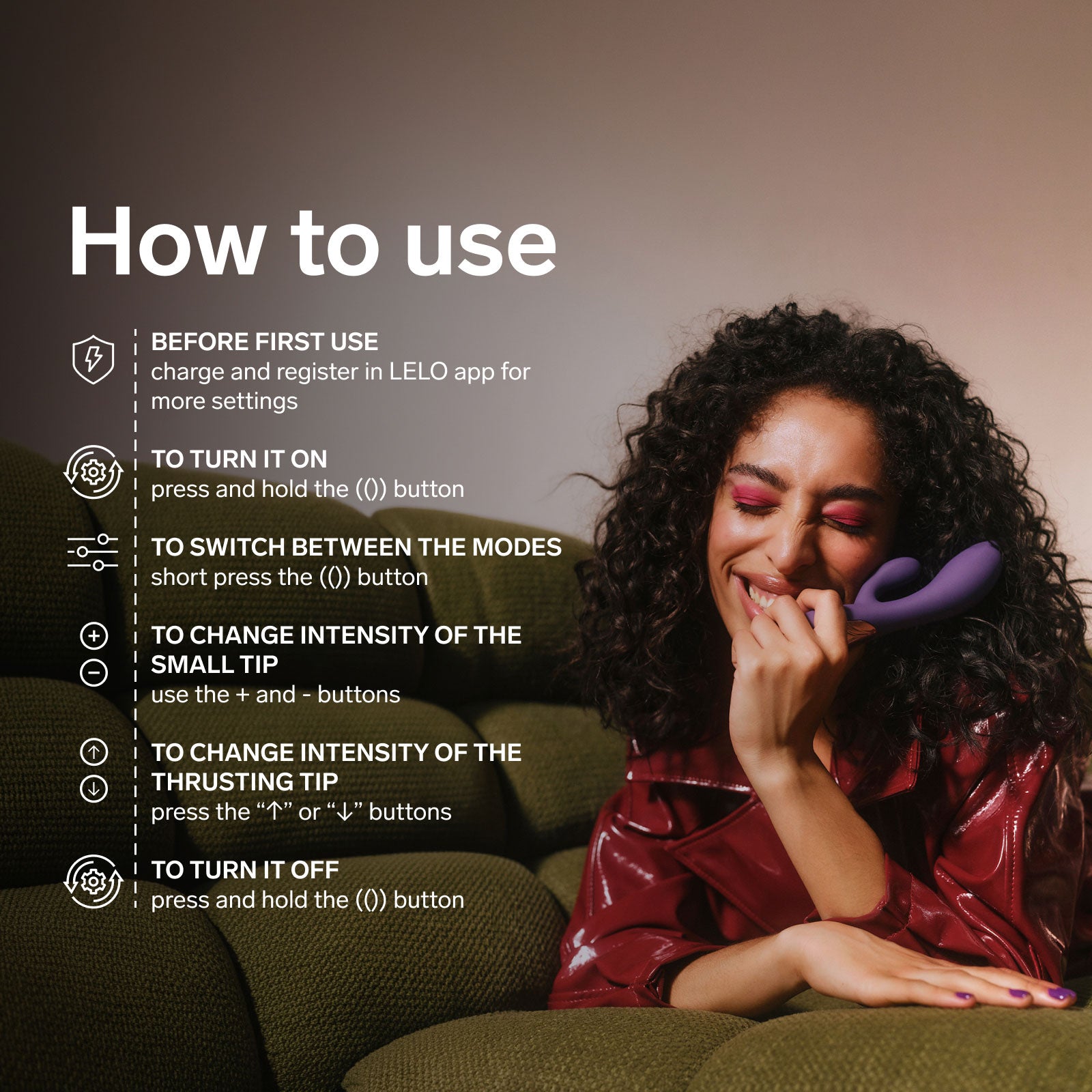 LELO INA™ Thrust Dual-Action Thrusting Vibrating Massager - Infographic