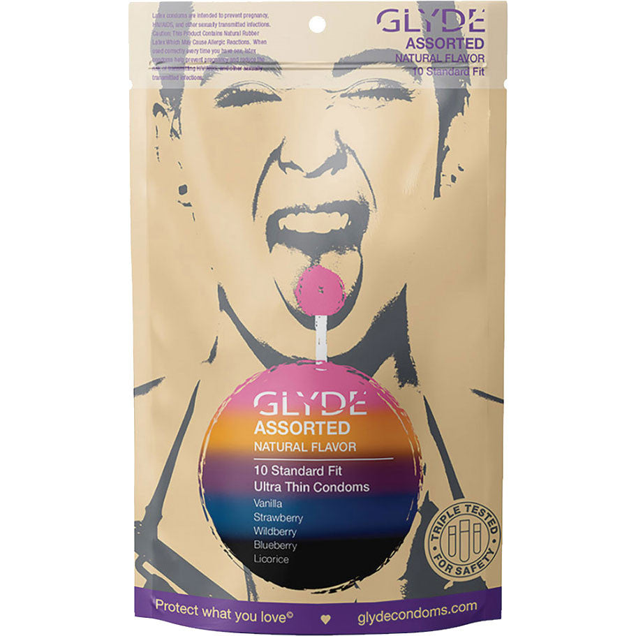 Glyde Ultra Thin Organic Lubricated Latex Condoms Assorted Flavors 10 Pack