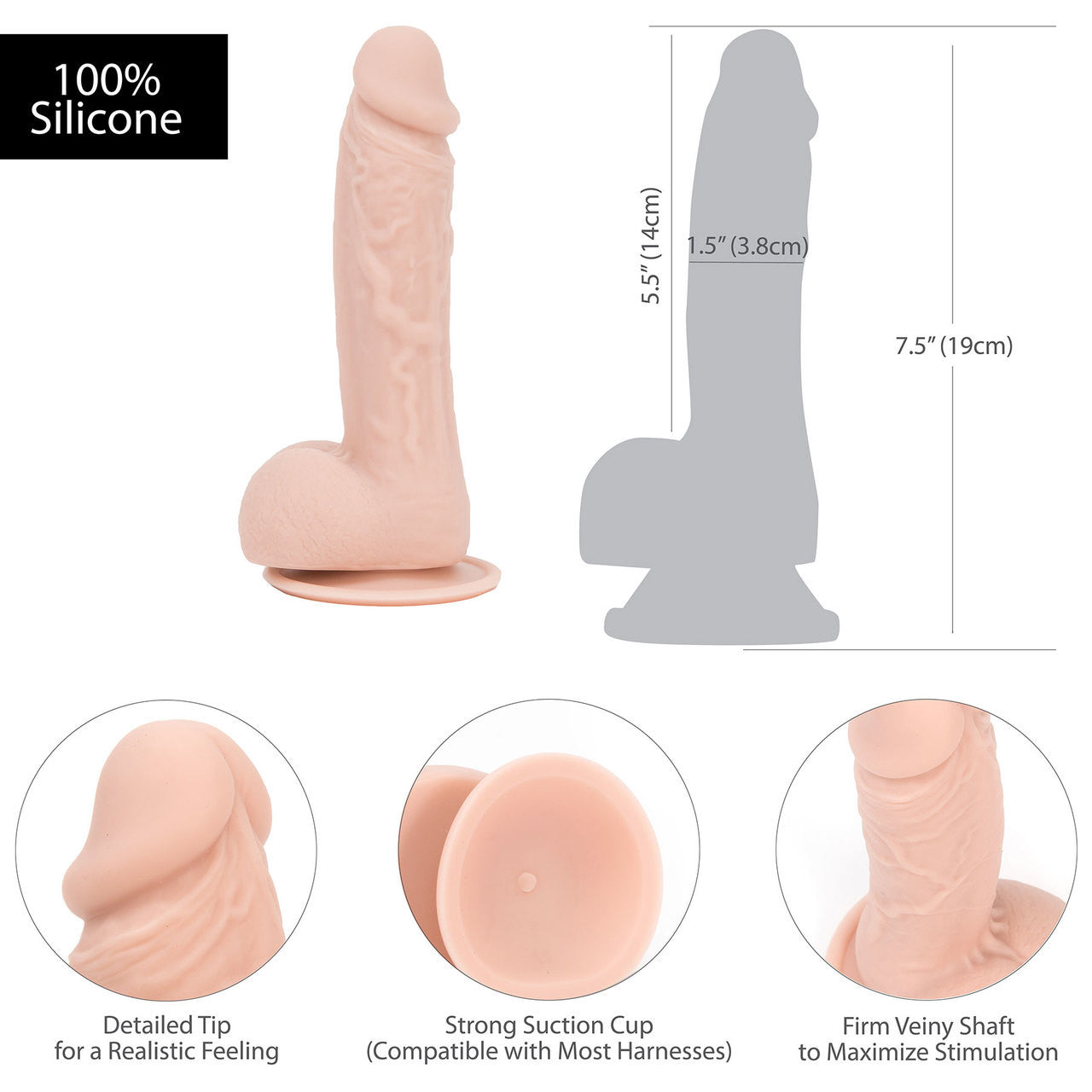 Addiction - Mark 7.5" Silicone Suction Cup Dildo With Balls - Vanilla