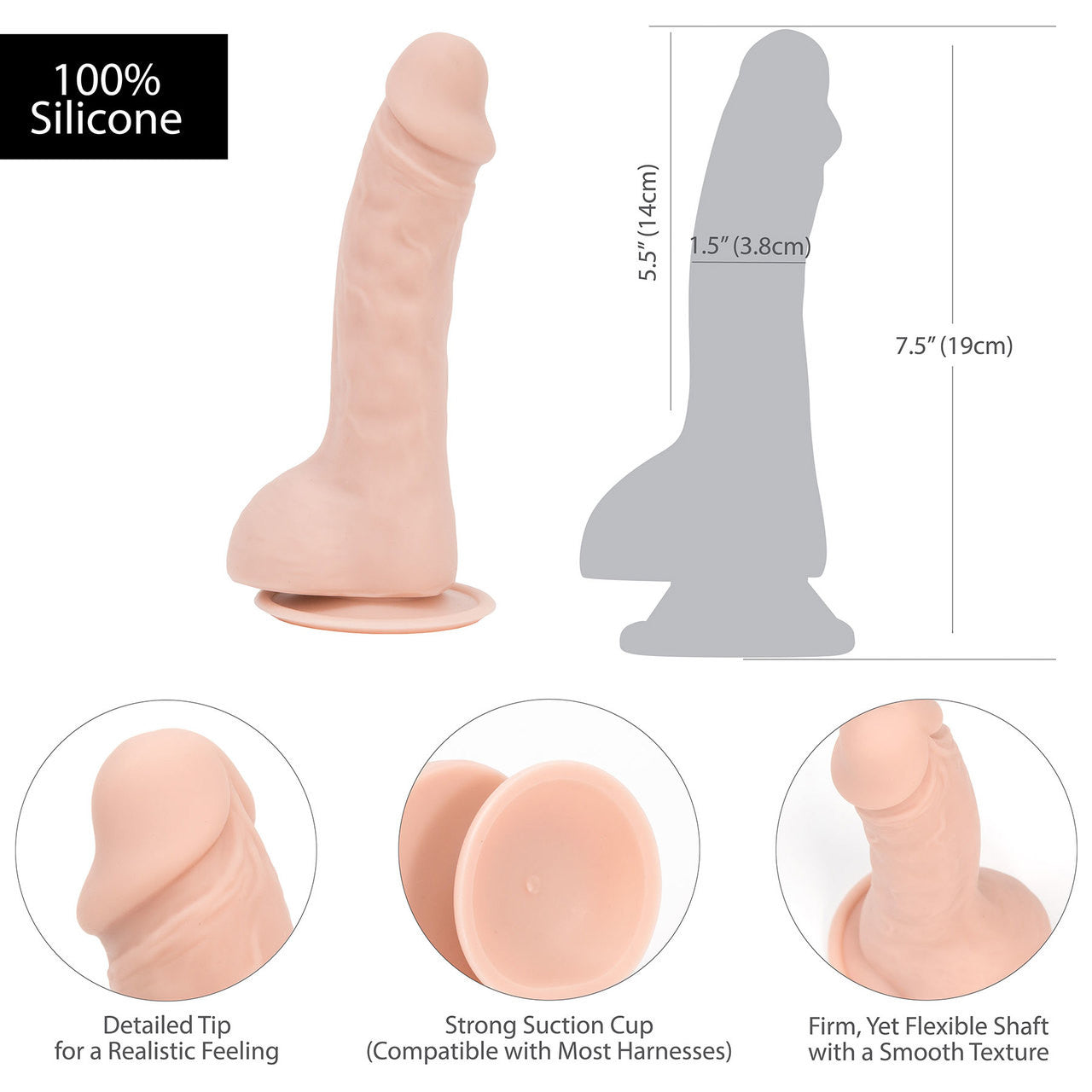 Addiction - Brad 7.5" Silicone Suction Cup Dildo With Balls - Vanilla