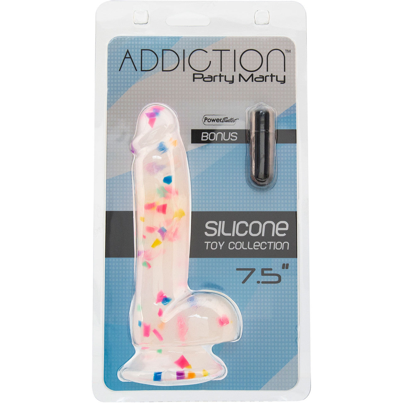 Addiction - Party Marty 7.5" Silicone Suction Cup Dildo With Balls - Frost & Confetti