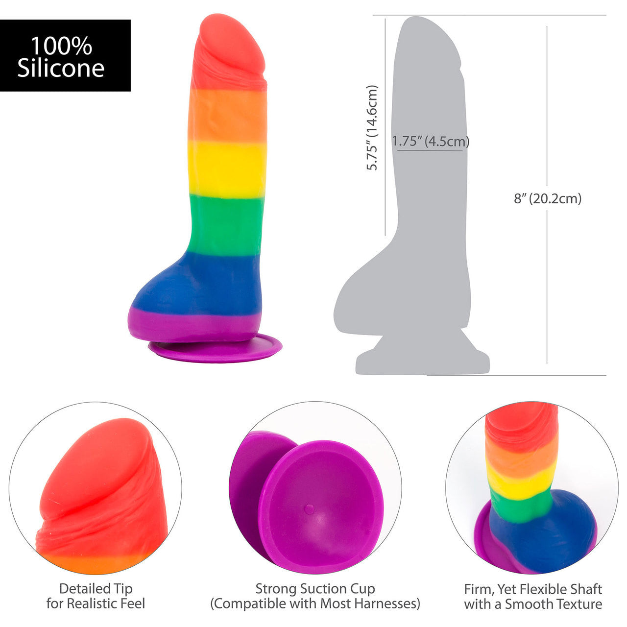 Addiction - Justin 8" Silicone Suction Cup Dildo With Balls - Pride