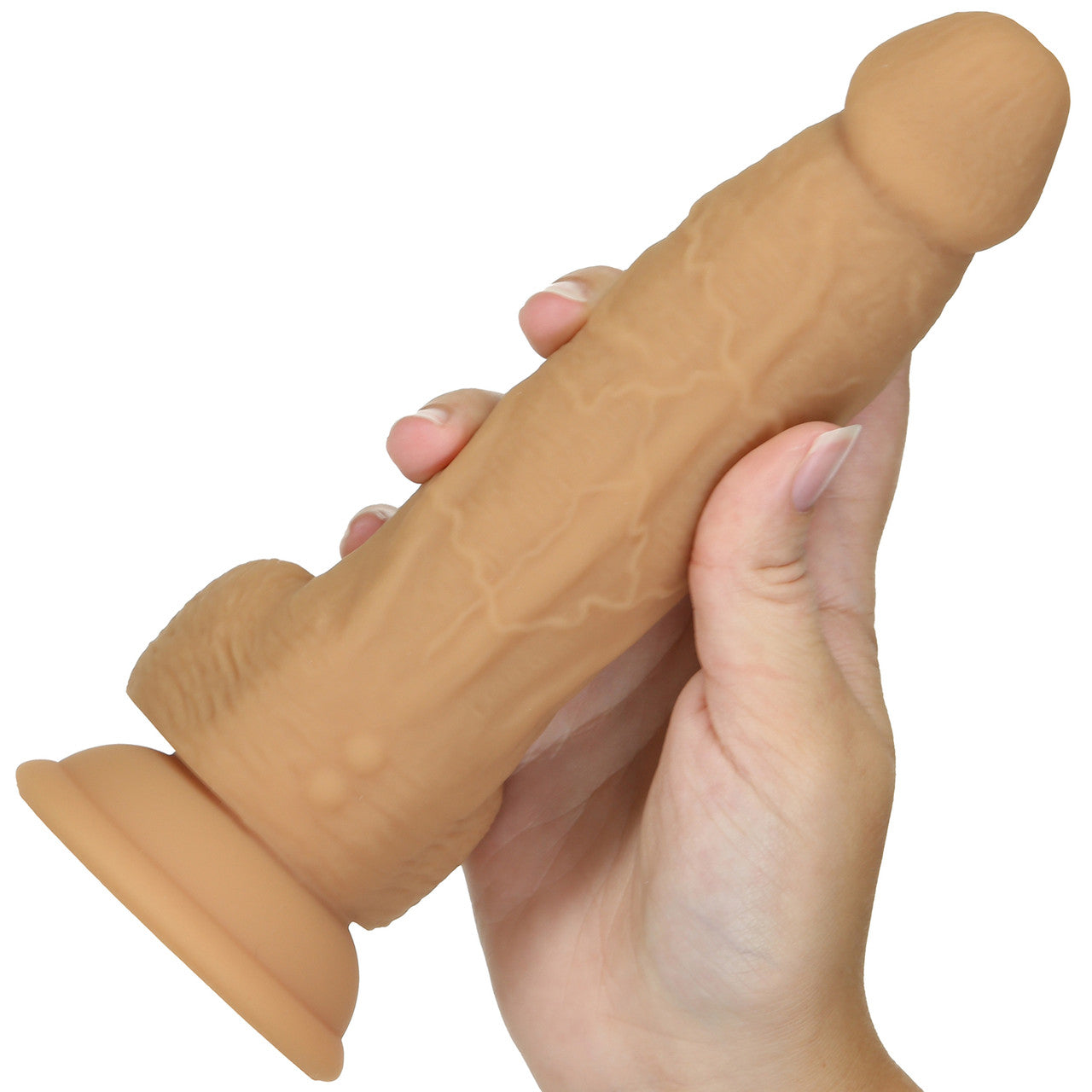 Naked Addiction Rotating & Vibrating 8" Silicone Suction Cup Dildo With Balls & Remote - Caramel