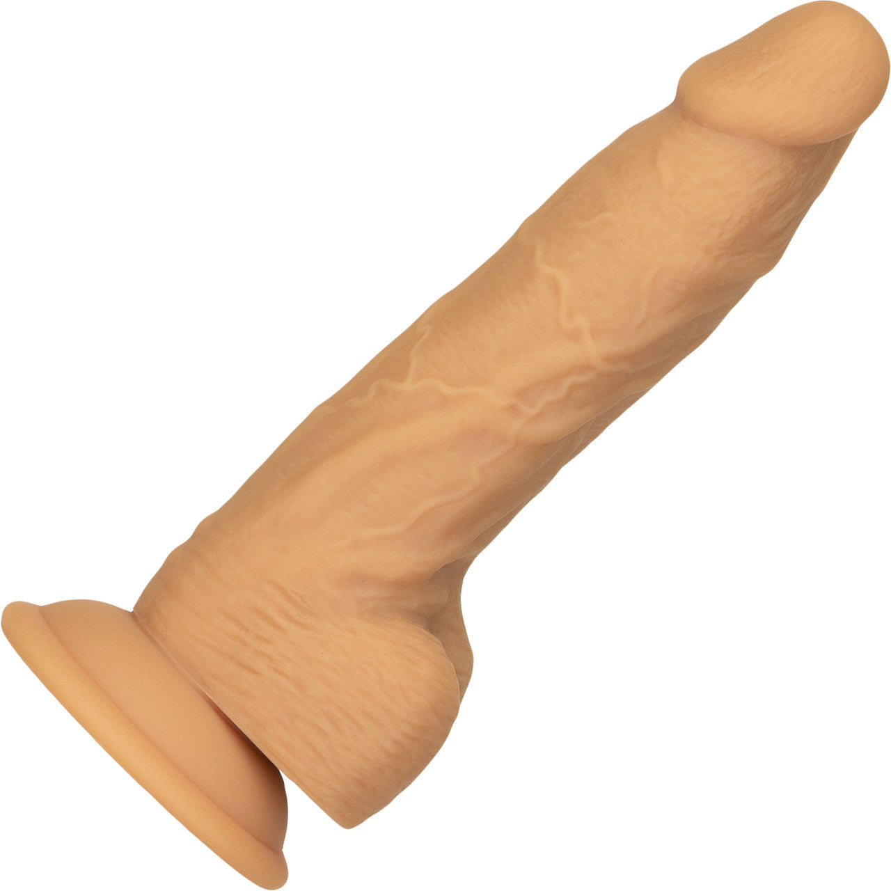 Naked Addiction Rotating & Vibrating 8" Silicone Suction Cup Dildo With Balls & Remote - Caramel