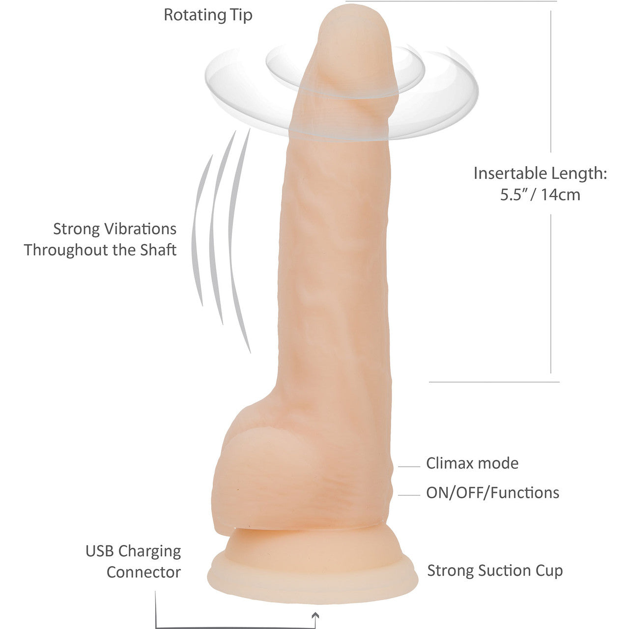 Naked Addiction Rotating & Vibrating 8" Silicone Suction Cup Dildo With Balls & Remote - Vanilla