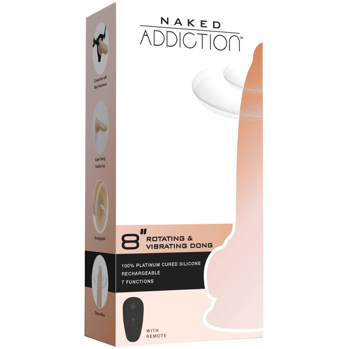 Naked Addiction Rotating & Vibrating 8" Silicone Suction Cup Dildo With Balls & Remote - Vanilla