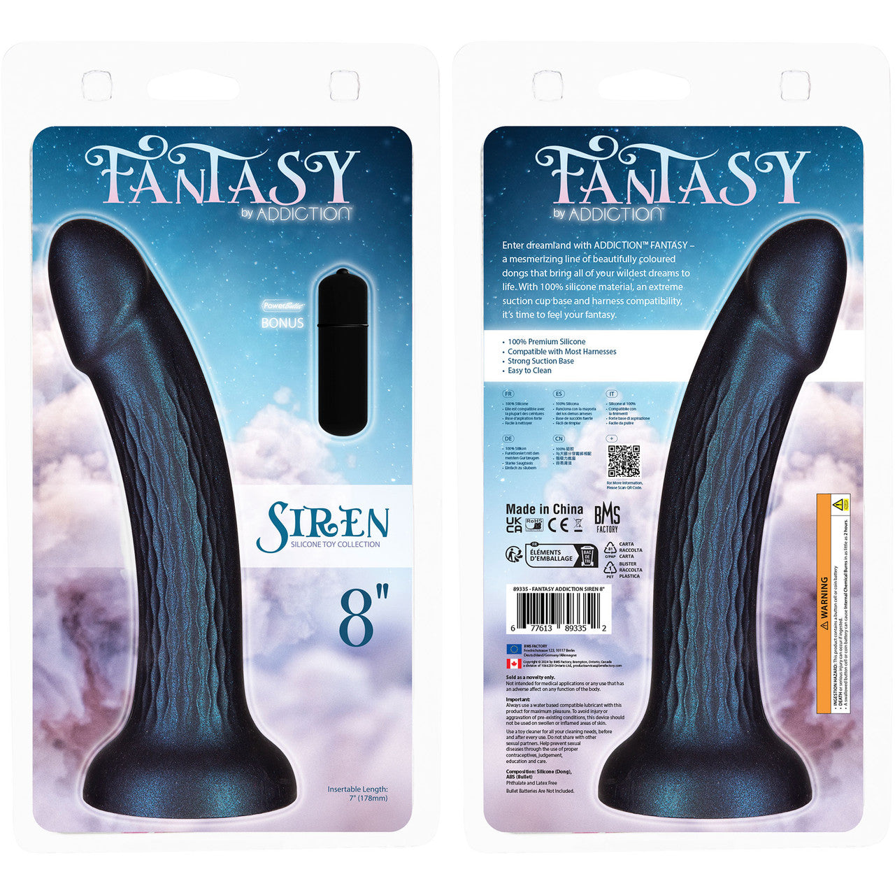 Addiction Fantasy Siren 8" Silicone Suction Cup G-Spot Dildo - Blue