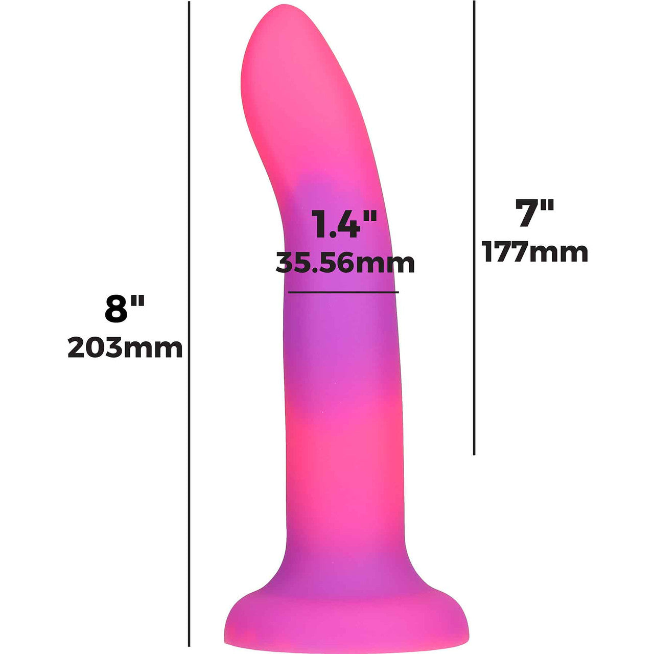 Rave By Addiction Silicone 8" Glow In The Dark Bendable Suction Cup Dildo - Pink & Purple