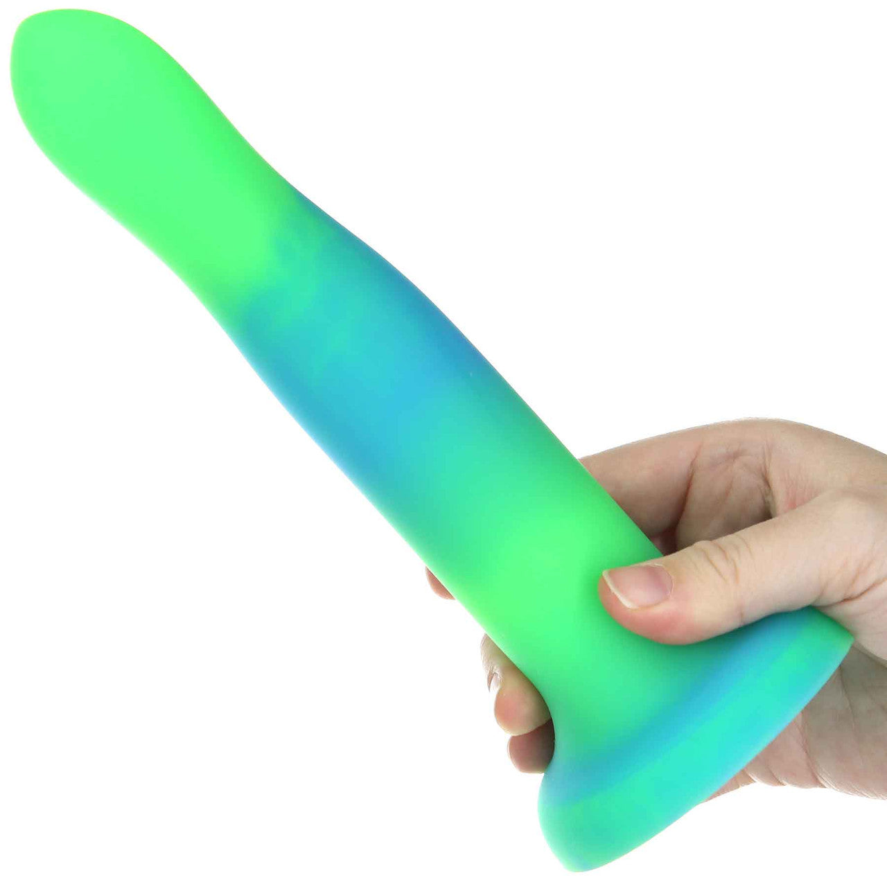 Rave By Addiction Silicone 8" Glow In The Dark Bendable Suction Cup Dildo - Blue & Green