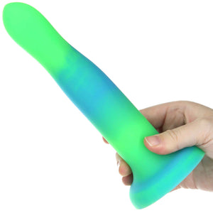 Rave By Addiction Silicone 8" Glow In The Dark Bendable Suction Cup Dildo - Blue & Green