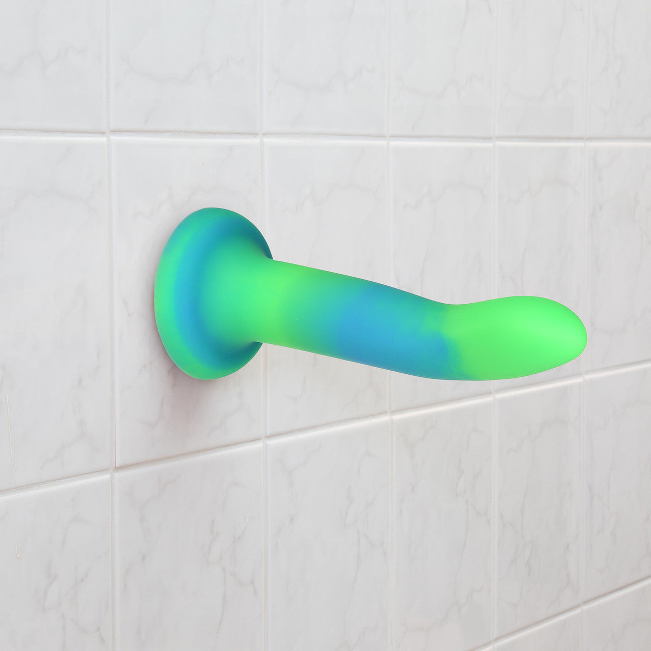 Rave By Addiction Silicone 8" Glow In The Dark Bendable Suction Cup Dildo - Blue & Green