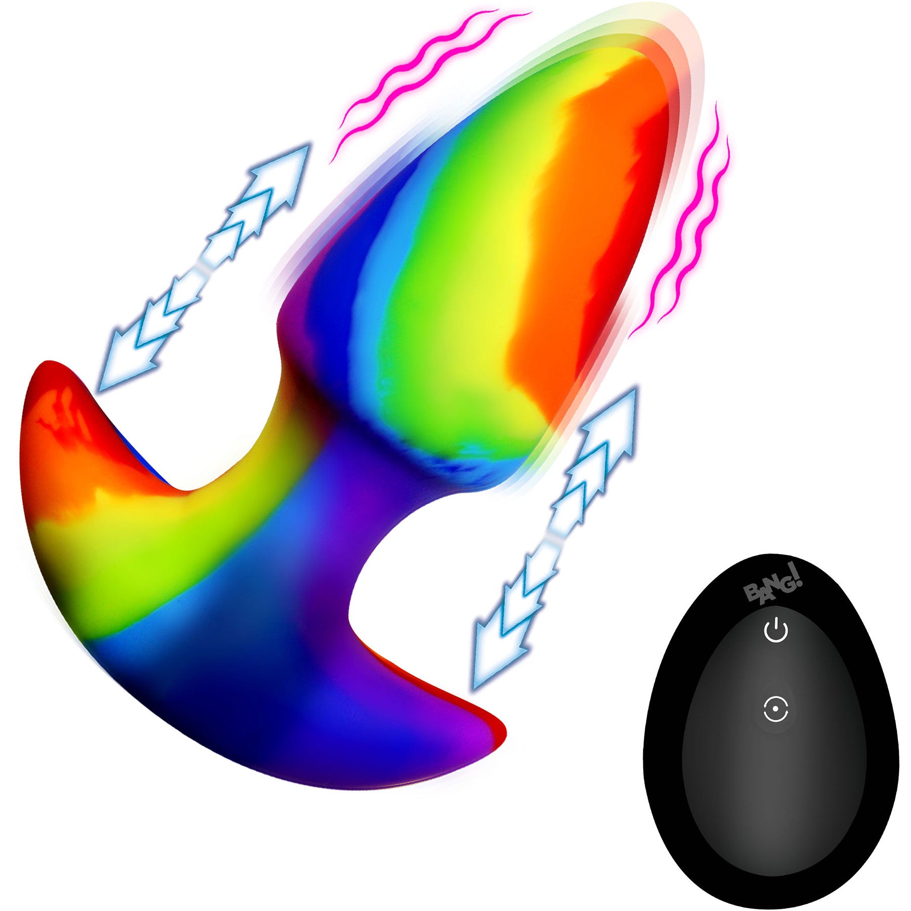 BANG! Rainbow Thrusting & Vibrating Silicone Butt Plug With Remote