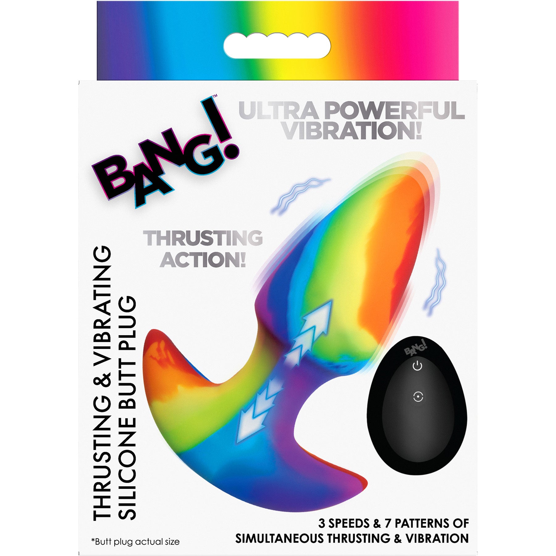 BANG! Rainbow Thrusting & Vibrating Silicone Butt Plug With Remote