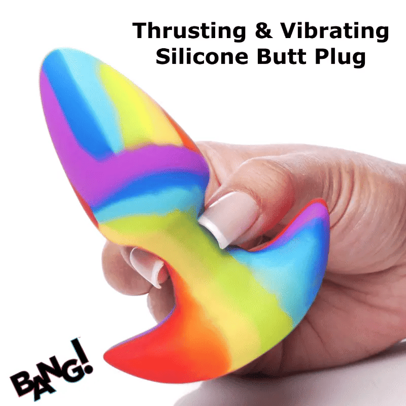 BANG! Rainbow Thrusting & Vibrating Silicone Butt Plug With Remote BANG! Rainbow Thrusting & Vibrating Silicone Butt Plug With Remote