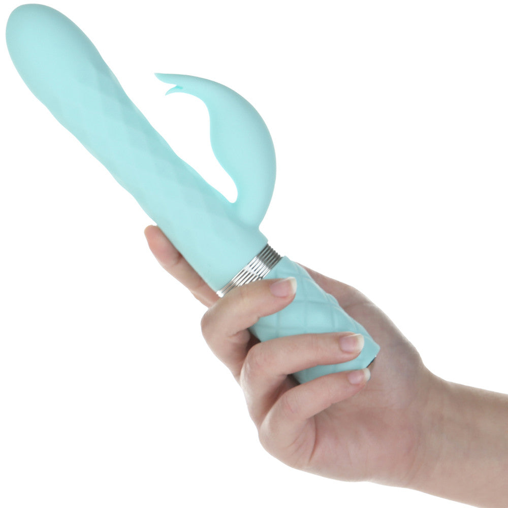 Pillow Talk Lively Silicone Waterproof Rechargeable Rotating Dual Stimulation Vibrator - Teal