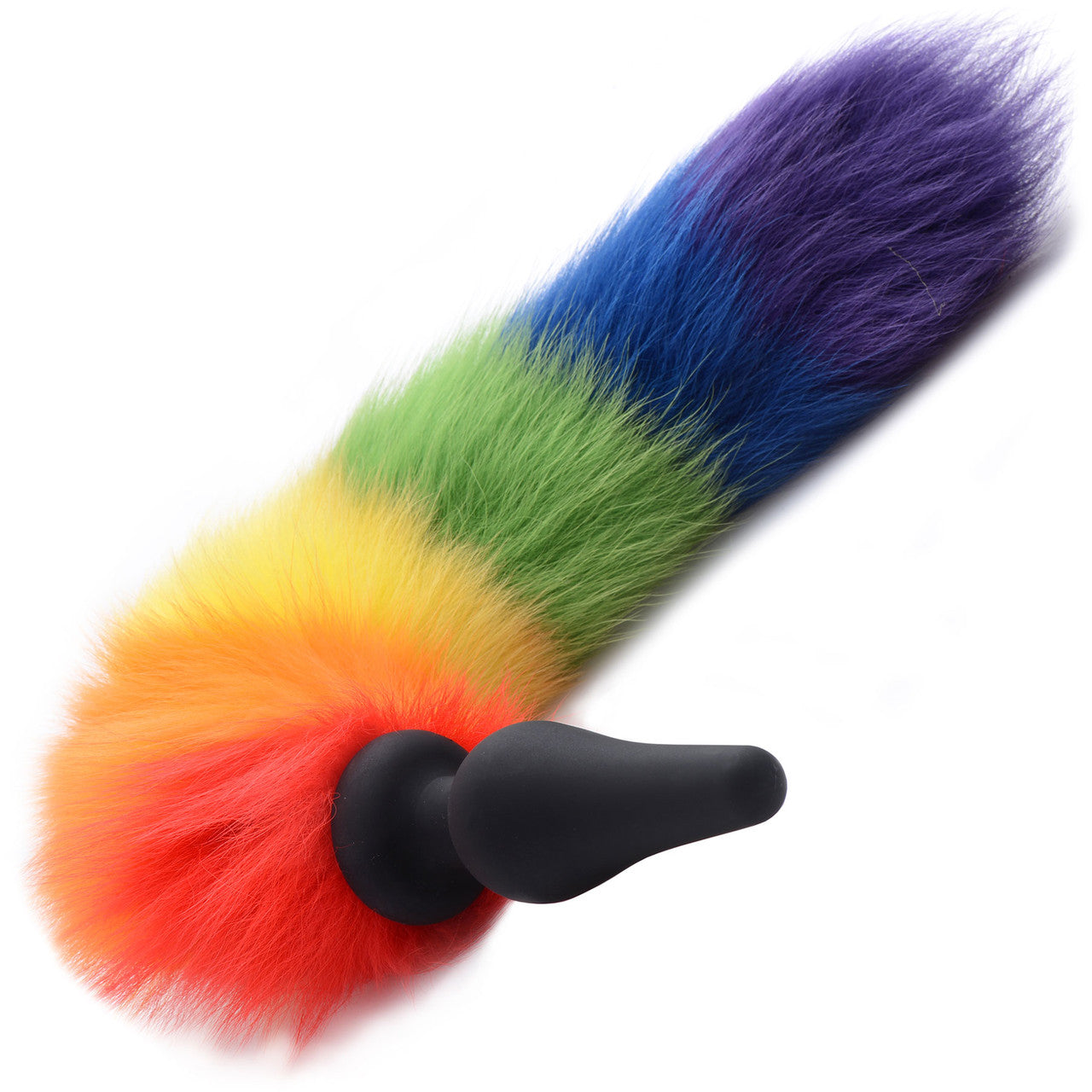 Tailz Rainbow Black Silicone Anal Plug With Rainbow Faux Fur Tail