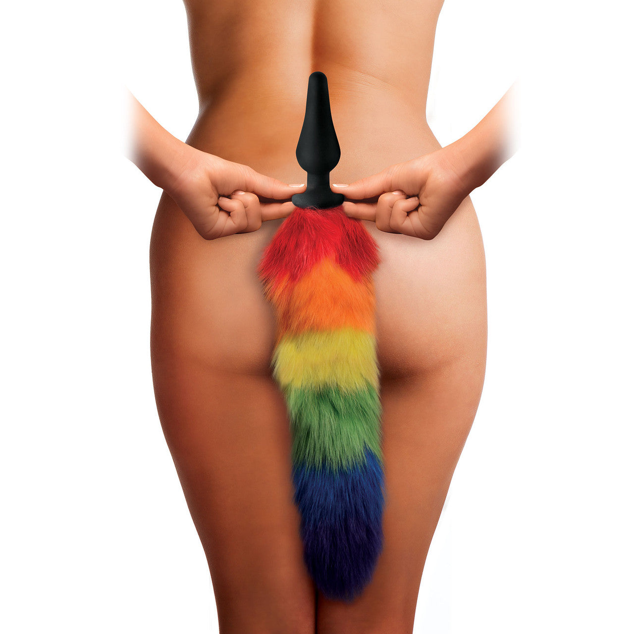 Tailz Rainbow Black Silicone Anal Plug With Rainbow Faux Fur Tail