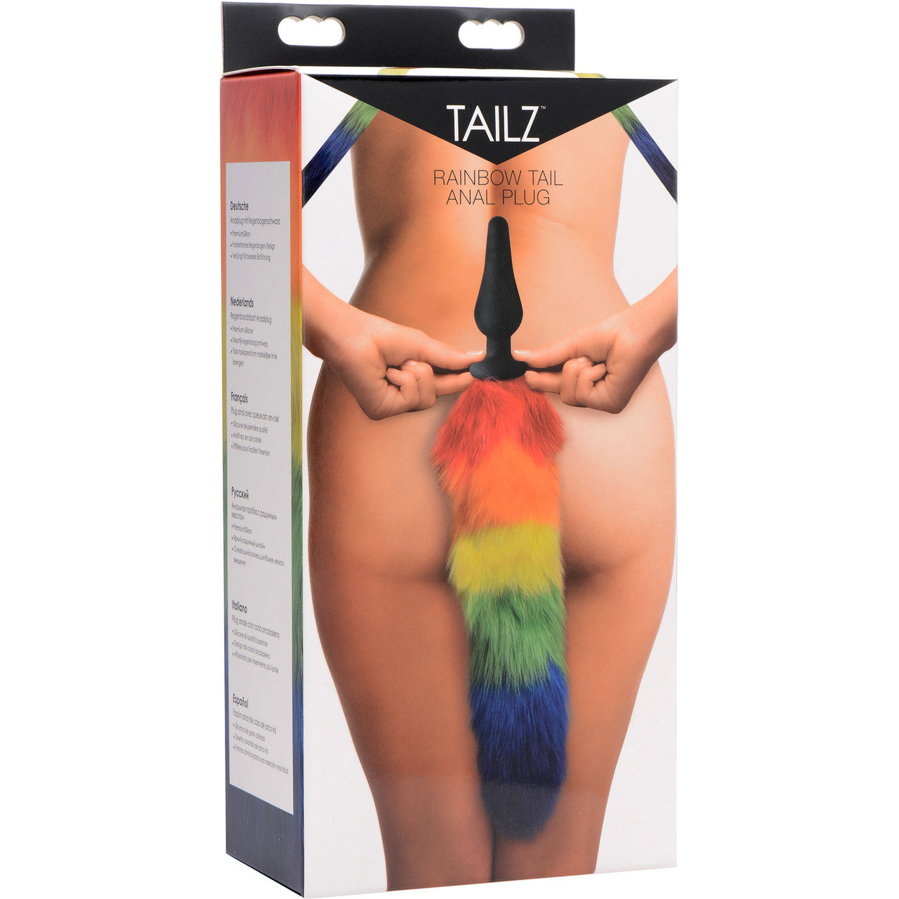 Tailz Rainbow Black Silicone Anal Plug With Rainbow Faux Fur Tail