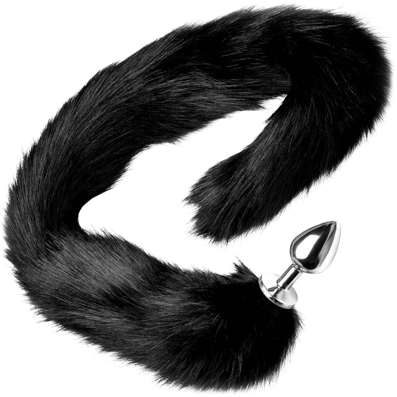 Tailz Aluminum Anal Plug With Extra Long Black Faux Mink Tail