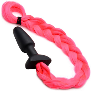 Tailz Black Silicone Anal Plug With Hot Pink Pony Faux Fur Tail