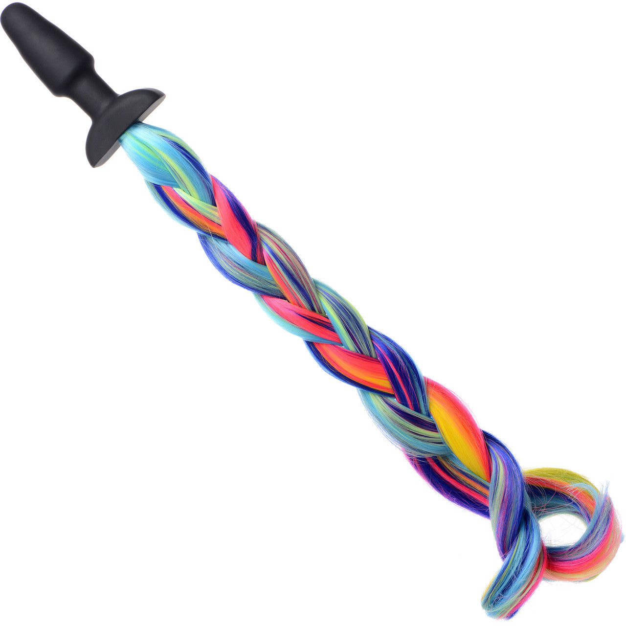 Tailz Black Silicone Anal Plug With Rainbow Pony Faux Fur Tail