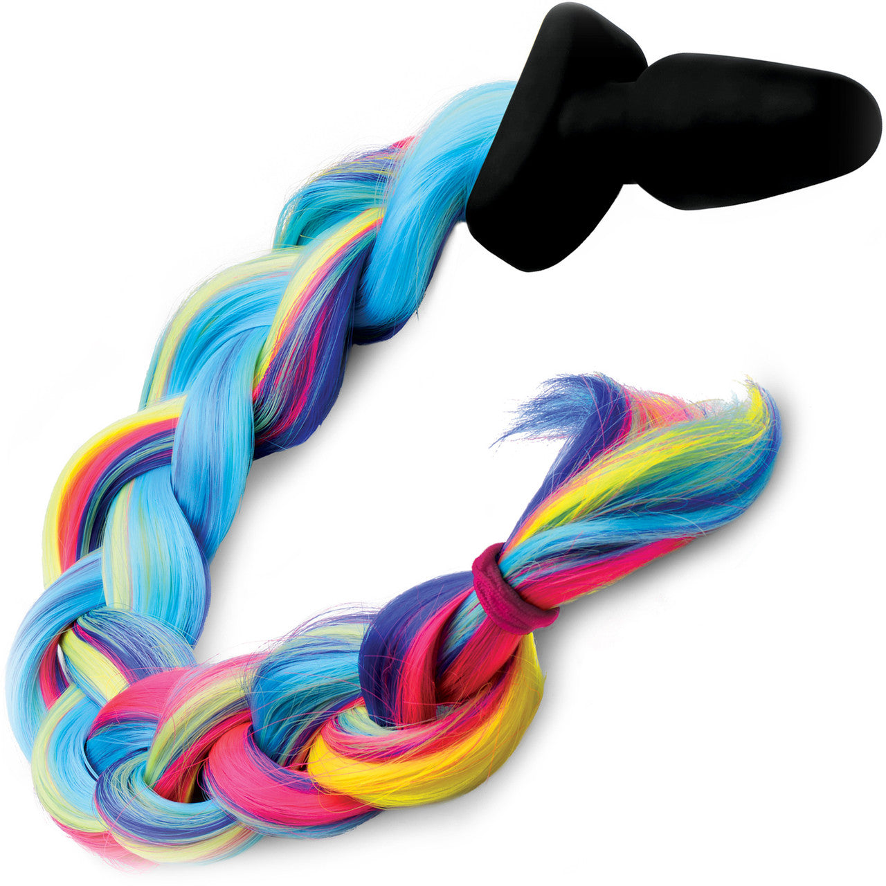 Tailz Black Silicone Anal Plug With Rainbow Pony Faux Fur Tail