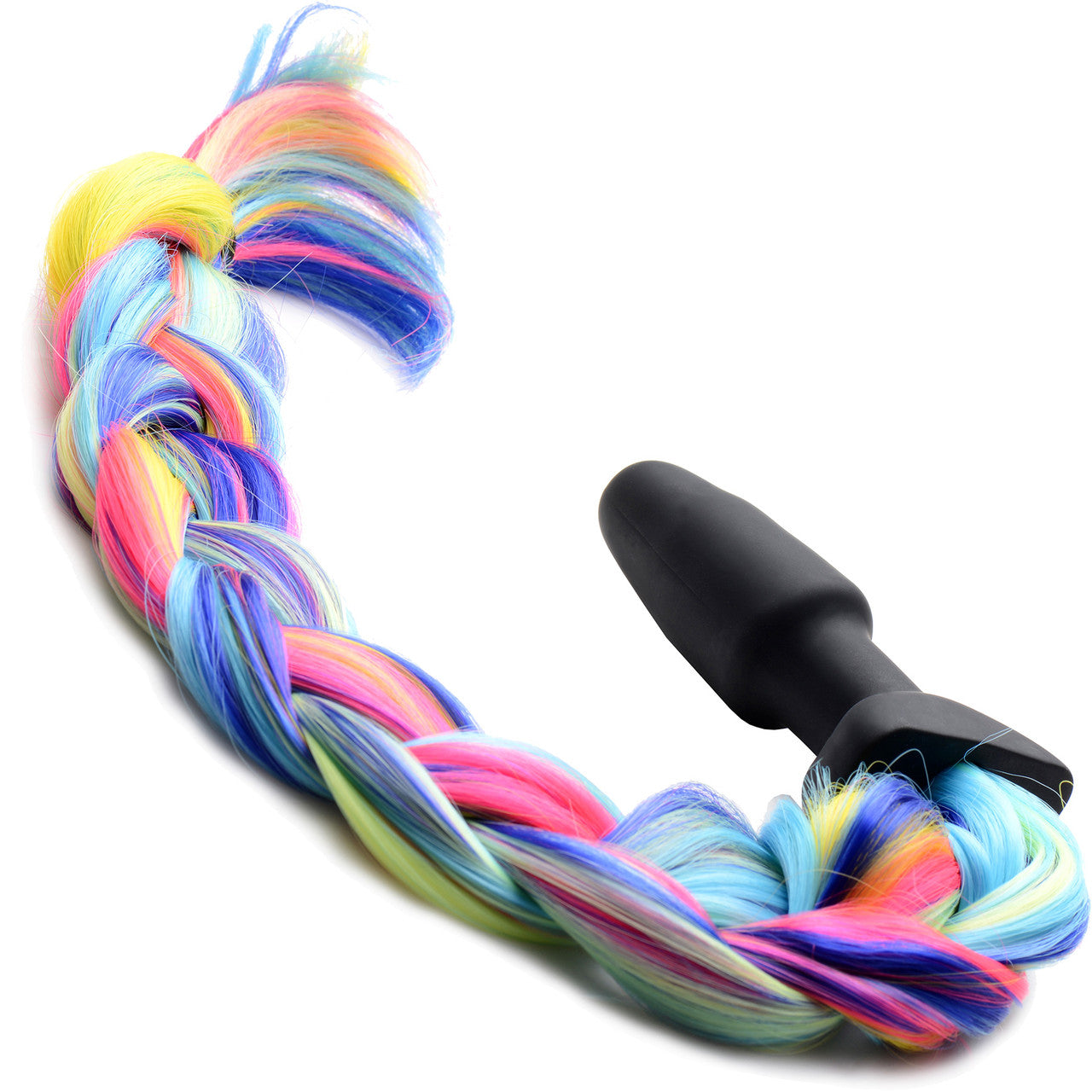 Tailz Black Silicone Anal Plug With Rainbow Pony Faux Fur Tail