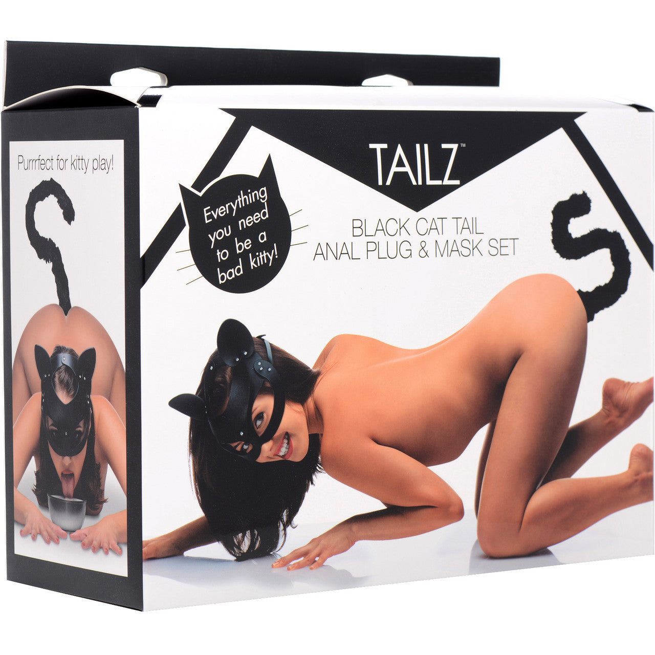 Tailz Black Silicone Anal Plug With Black Faux Fur Cat Tail & Matching Cat Mask