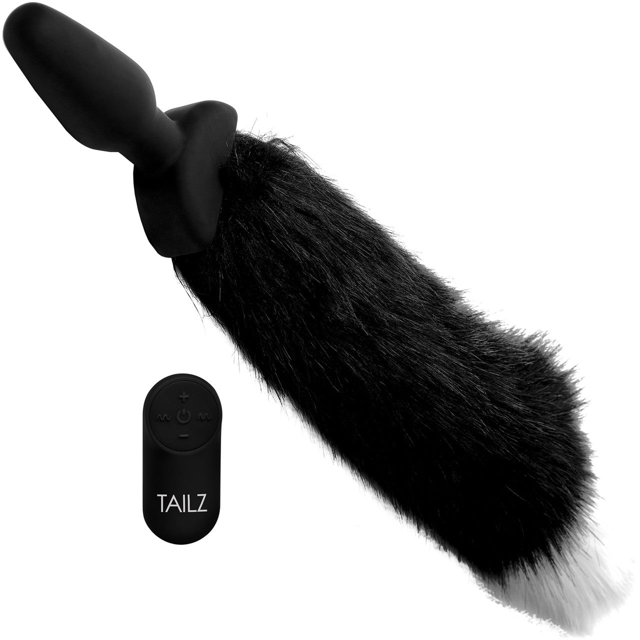 Tailz Waggerz Vibrating & Wagging Silicone Anal Plug With Black & White Faux Fur Tail & Remote