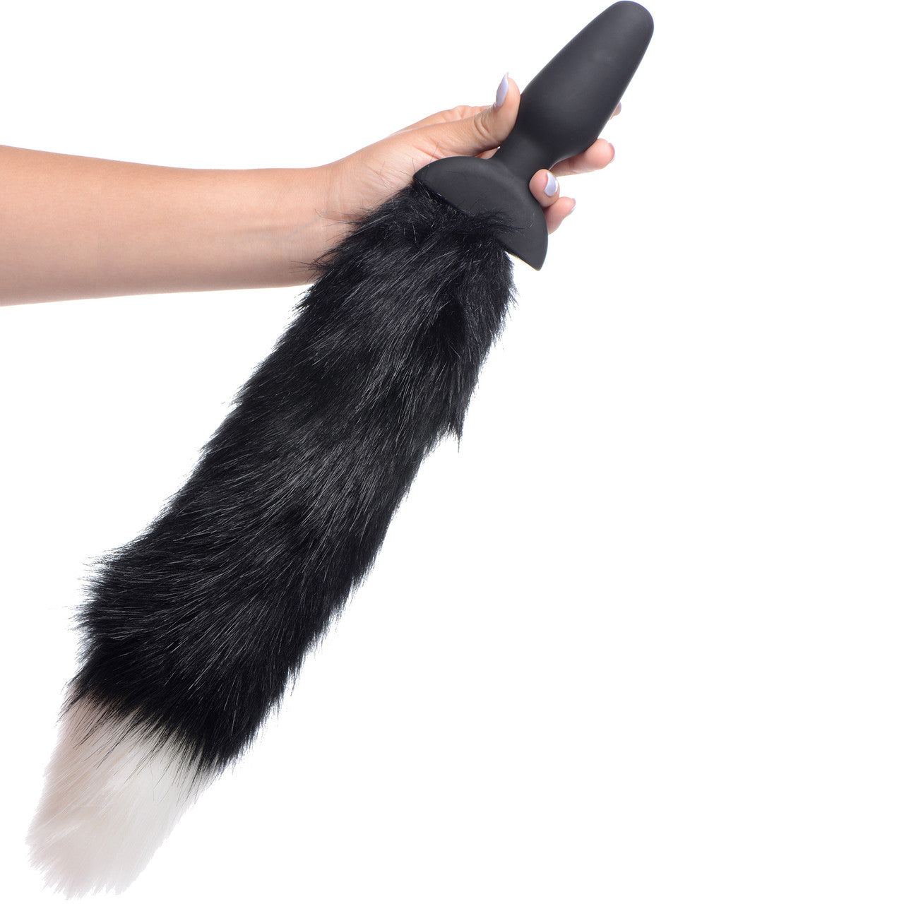 Tailz Waggerz Vibrating & Wagging Silicone Anal Plug With Black & White Faux Fur Tail & Remote