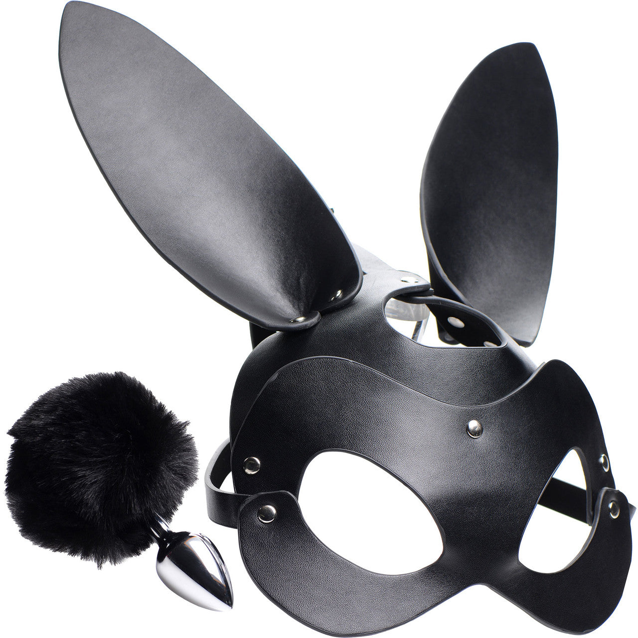 Tailz Aluminum Alloy Anal Plug With Black Faux Fur Bunny Tail & Matching Bunny Mask