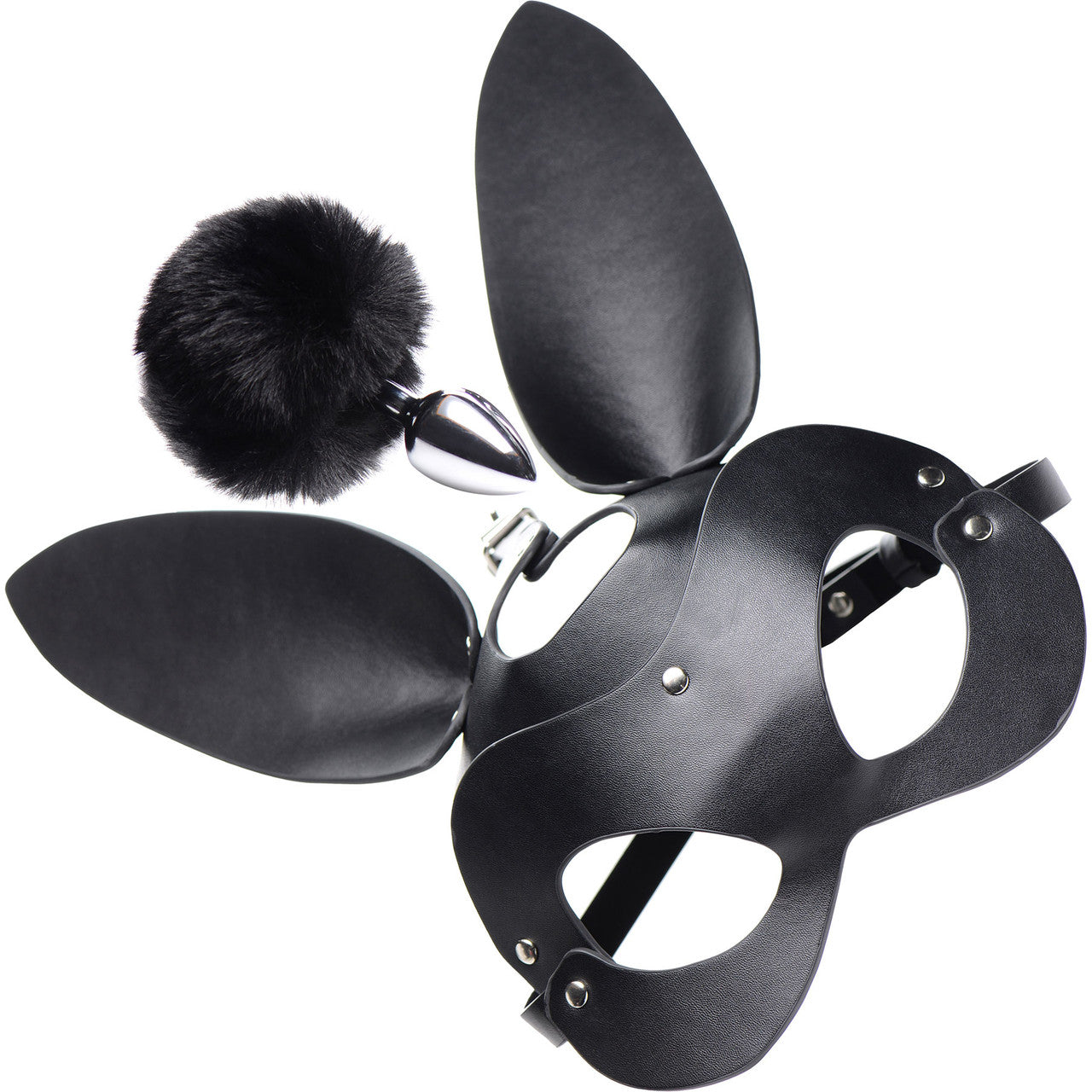 Tailz Aluminum Alloy Anal Plug With Black Faux Fur Bunny Tail & Matching Bunny Mask