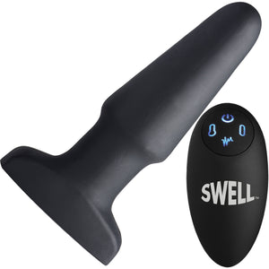 Swell Inflatable Rechargeable Silicone Vibrating Anal Plug With Remote - Black