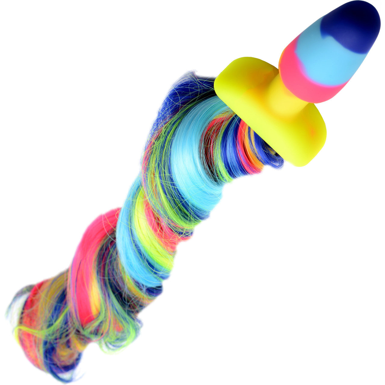 Tailz Rainbow Silicone Anal Plug With Unicorn Faux Fur Tail