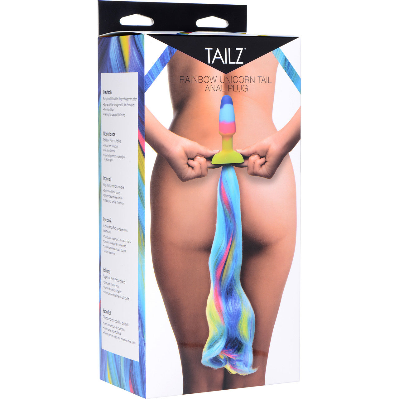 Tailz Rainbow Silicone Anal Plug With Unicorn Faux Fur Tail