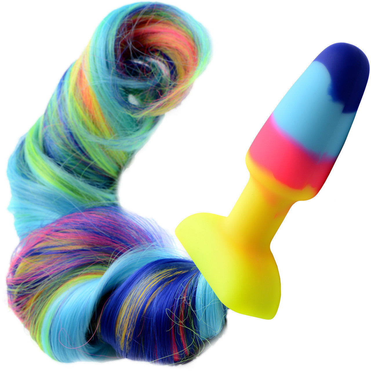 Tailz Rainbow Silicone Anal Plug With Unicorn Faux Fur Tail