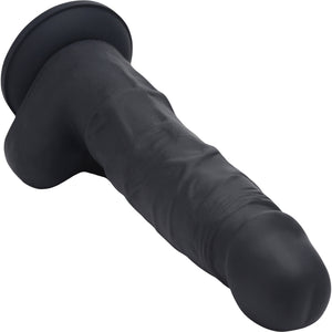Strap U Power Pecker 7" Silicone Suction Cup Dildo With Balls - Black